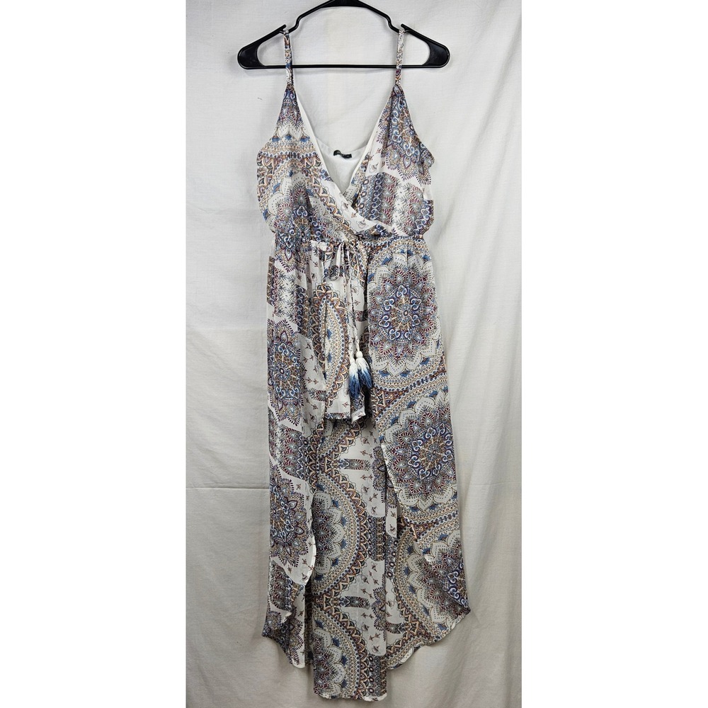 Lily Rose Boho Medallion High Low Maxi Dress Ivory Blue Orange Large Hippie‎